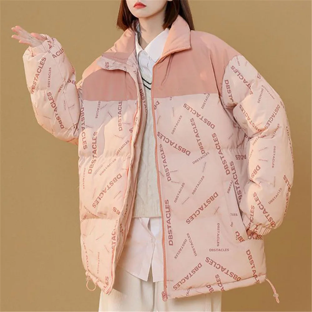 Korean Students New Letters Parkas Women Y2K Street Fashion Style Casual Loose Coats Solid American Warm Cotton-padded Jackets