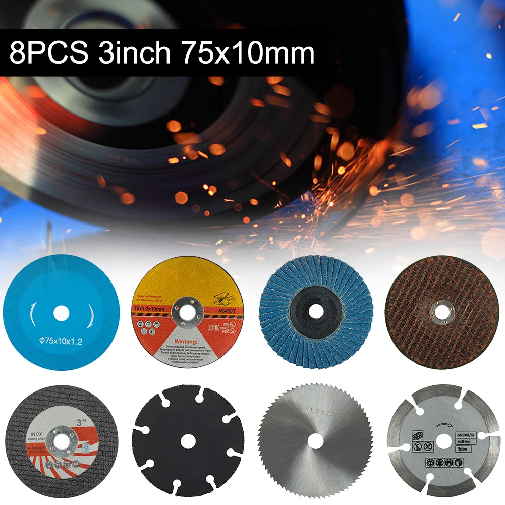 Angle Grinder Cutting Disc 3 Inch 8Pcs Angle Grinder Accessories Attachment Polishing Disc Carbite Cutting Disc Wood