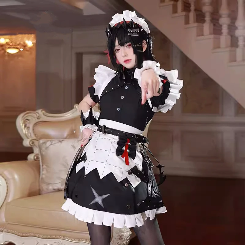 Ellen Joe Cosplay Costume Game Zenless Zone Zero Maid Dress Ellen Joe Cosplay Tail Wig Full Set Suit Halloween Party Outfit