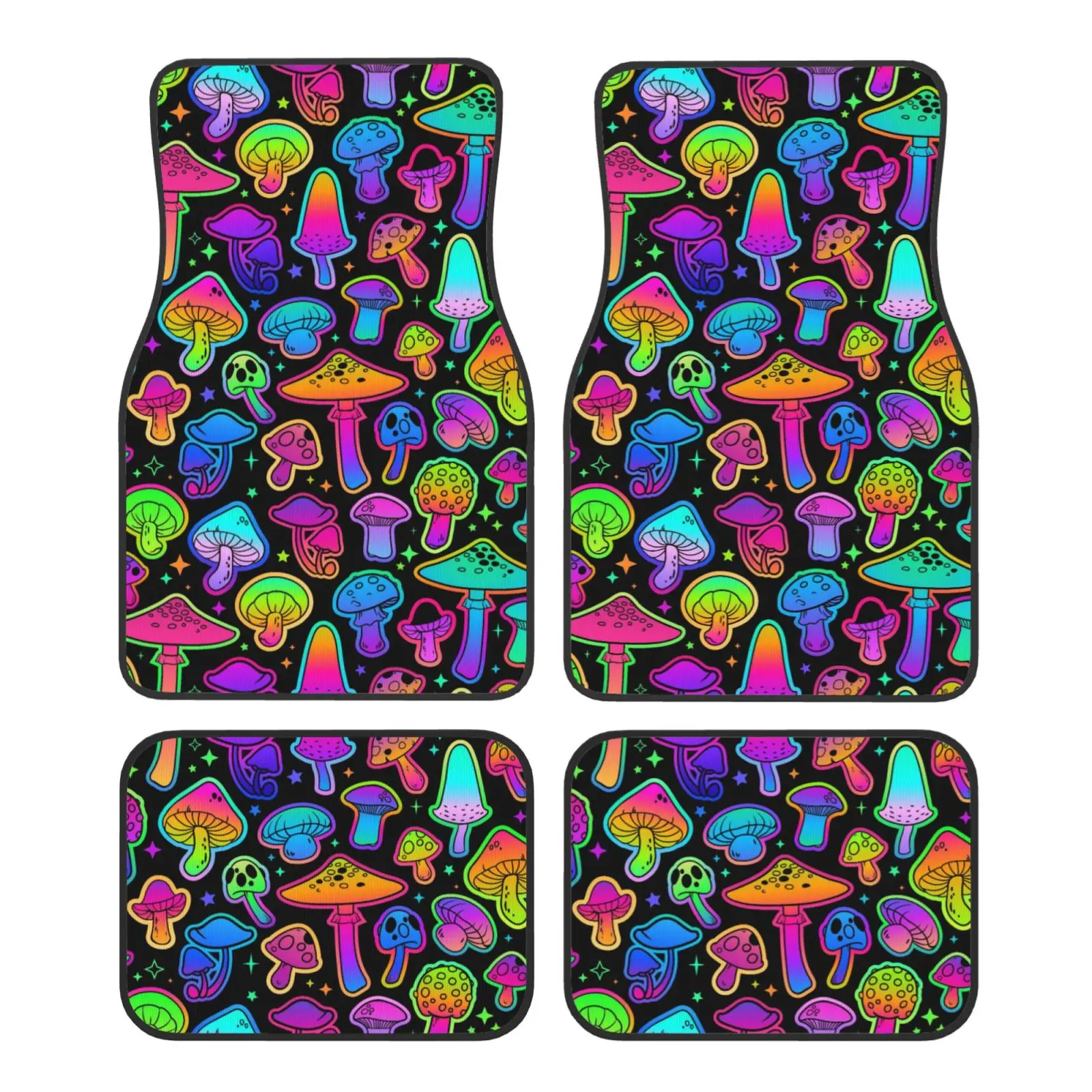 Colorful Psychedelic Mushroom Print Car Floor Mats Durable Car Carpet Mat Set of 4pcs with Anti-Slip Backing Fit for SUV Trucks