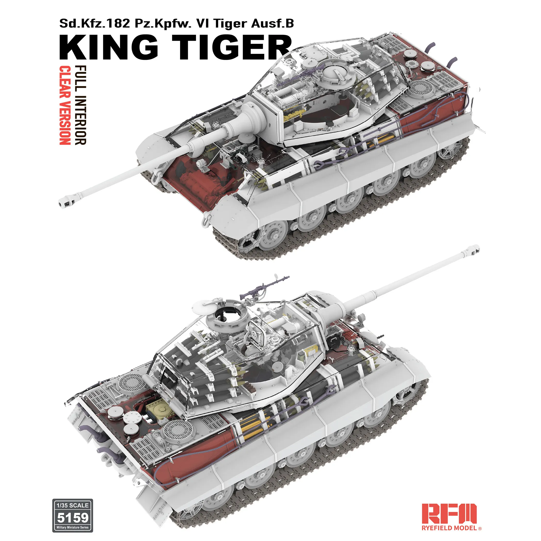 

Ryefield Model RM-5159 German Heavy Tank Tiger King Full Internal Structure (Clear Version) 1/35 Assemble Tank Model Kit