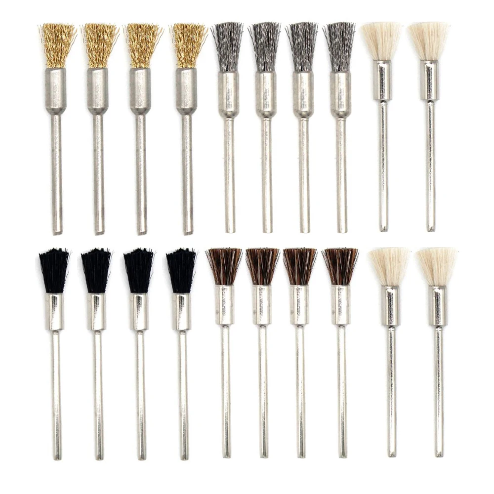 

20PCS Steel Copper Wire Brush Set 2.35mm Shank Bristle Brushes for Jewelry Polishing Drill Rotary Tools Metal Rust Removal