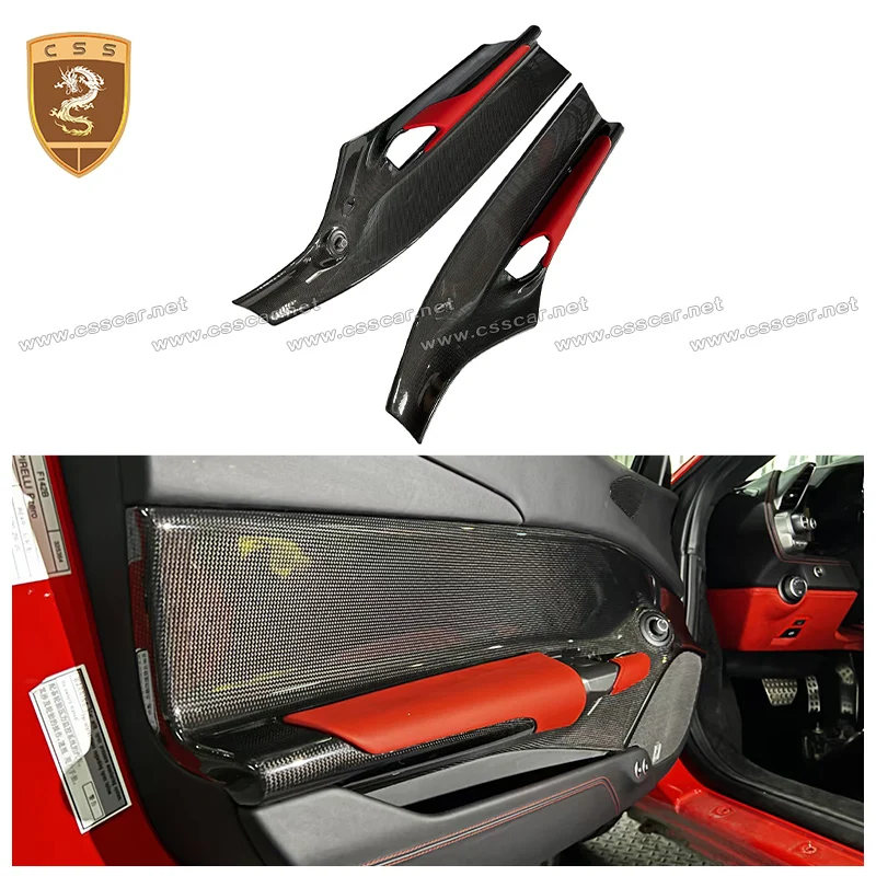 Car Dry Carbon Fiber Interior Door Armrest Panel Cover Trim For Ferrari 488 OEM Style Modification Decoration Accessories