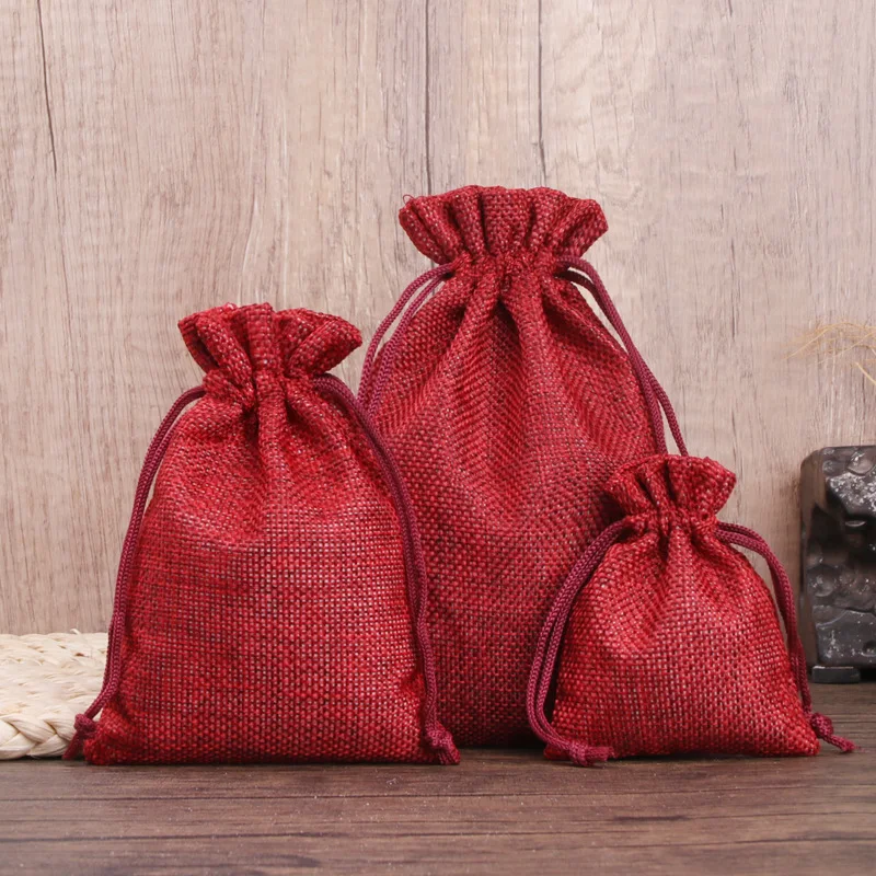 50 teile/los Leinen und Jute Kordelzug Tasche 7x9/10x14/13x18 cm schmuck Verpackung Hochzeit Süßigkeiten Weihnachten Party Geschenk Lagerung Tasche – Detail 8