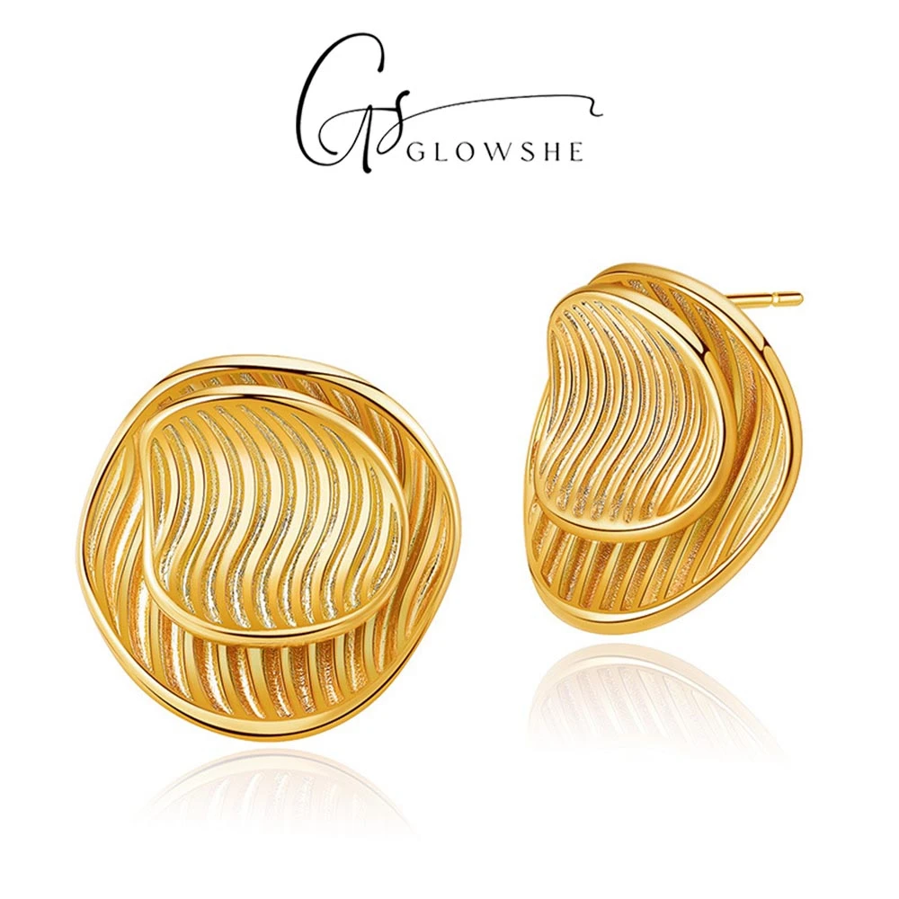 Glowshe Copper Double Round Striped 925 Silver Needle Earrings 2025 New Design Popular Jewelry Women's Charm Statement Earrings