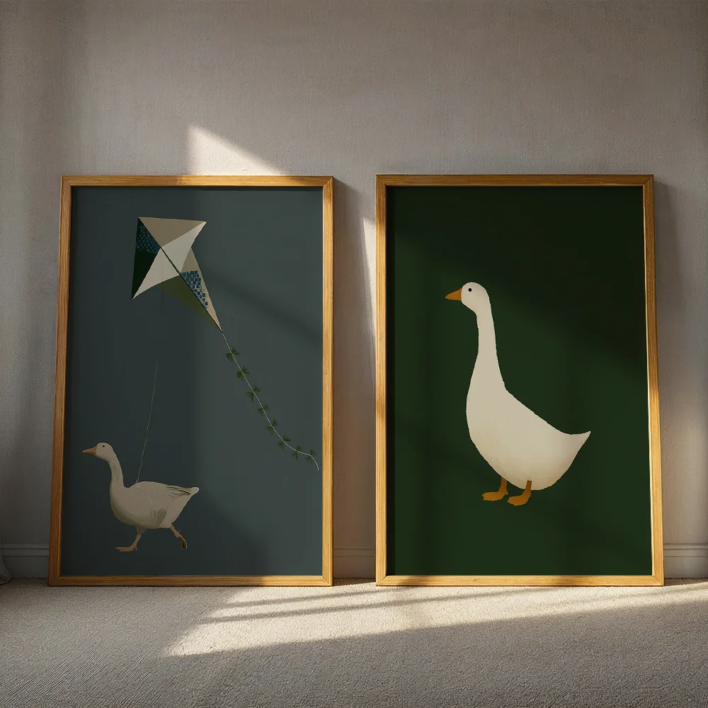 2pcs frameles,2 pcs Wall Art Cartoon Duck Kite Poster Canvas Wall Hanging - Minimalist Home Decoration for Living Room and Bedro