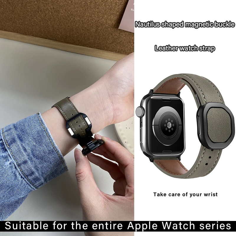 

Ремешок из мягкой кожи для Apple Watch Ultra 9 44 мм 45 мм 49 мм 40 мм 41 мм 42 мм 38 мм, роскошный Магнитный браслет для iWatch 7 8 6 5 4