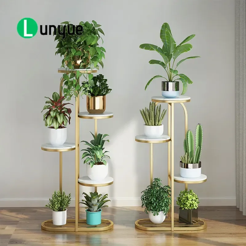Wrought Iron Floor to Ceiling Flower Stand Indoor Living Room Balcony Modern Simple Multi Layer Plant Pot Rack Green Dill