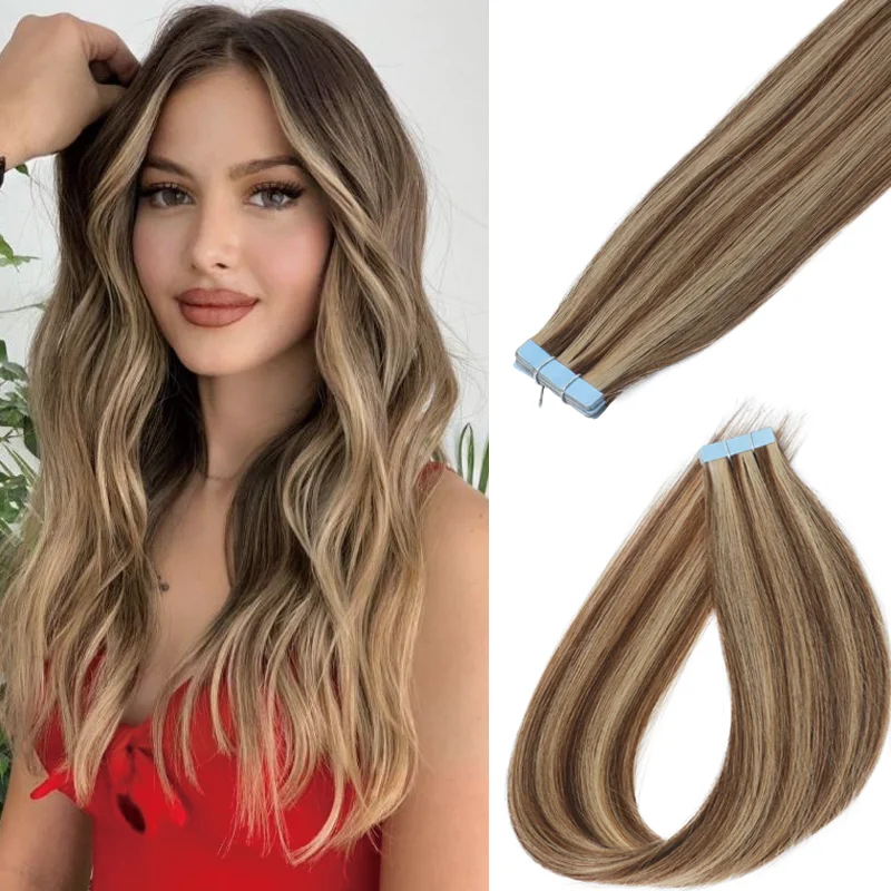 Tape In 100% Real Human Hair 14 Inch Seamless PU Skin Weft Tape Hair Natural Straight 20pcs/pack 30G Tape Glue Natural Adhesive Tape Extension