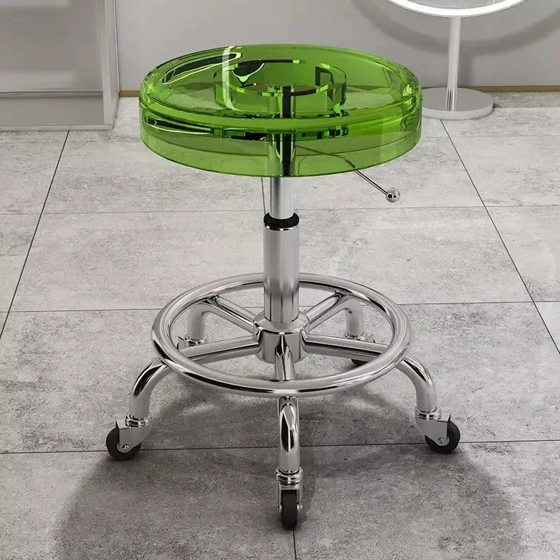

Stainless Steel Beauty Salon Barber Chairs Acrylic Hairdresser Stools Esthetician Chair with Wheels Rotating Salon Furniture