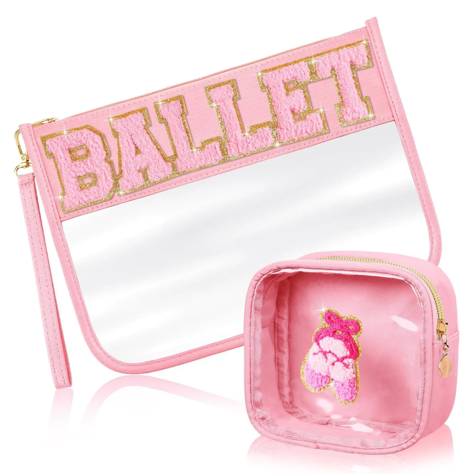 2Pcs Alphabet Makeup Bag Set, PVC Large Capacity Portable Transparent Cosmetic Bag, Travel Wash Bag, Stationery Storage Bag