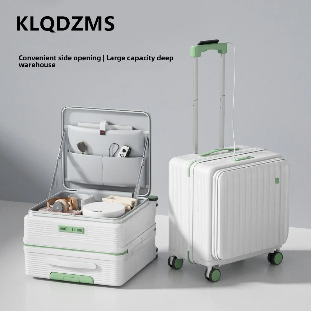 KLQDZMS Luggage 18"20 Inch Zipper Boarding Box Aluminum Frame Trolley Case Front Opening Laptop Universal Wheel Rolling Suitcase