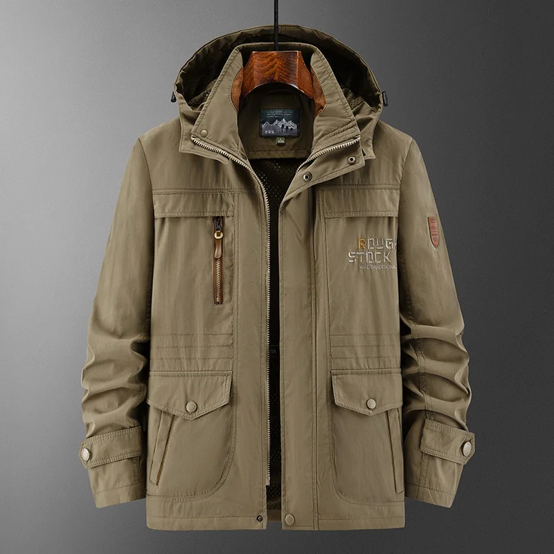 New For Outdoor Leisure With Multiple Pockets, Medium To Long Length Jacket, Oversized Waterproof Men's Jacket