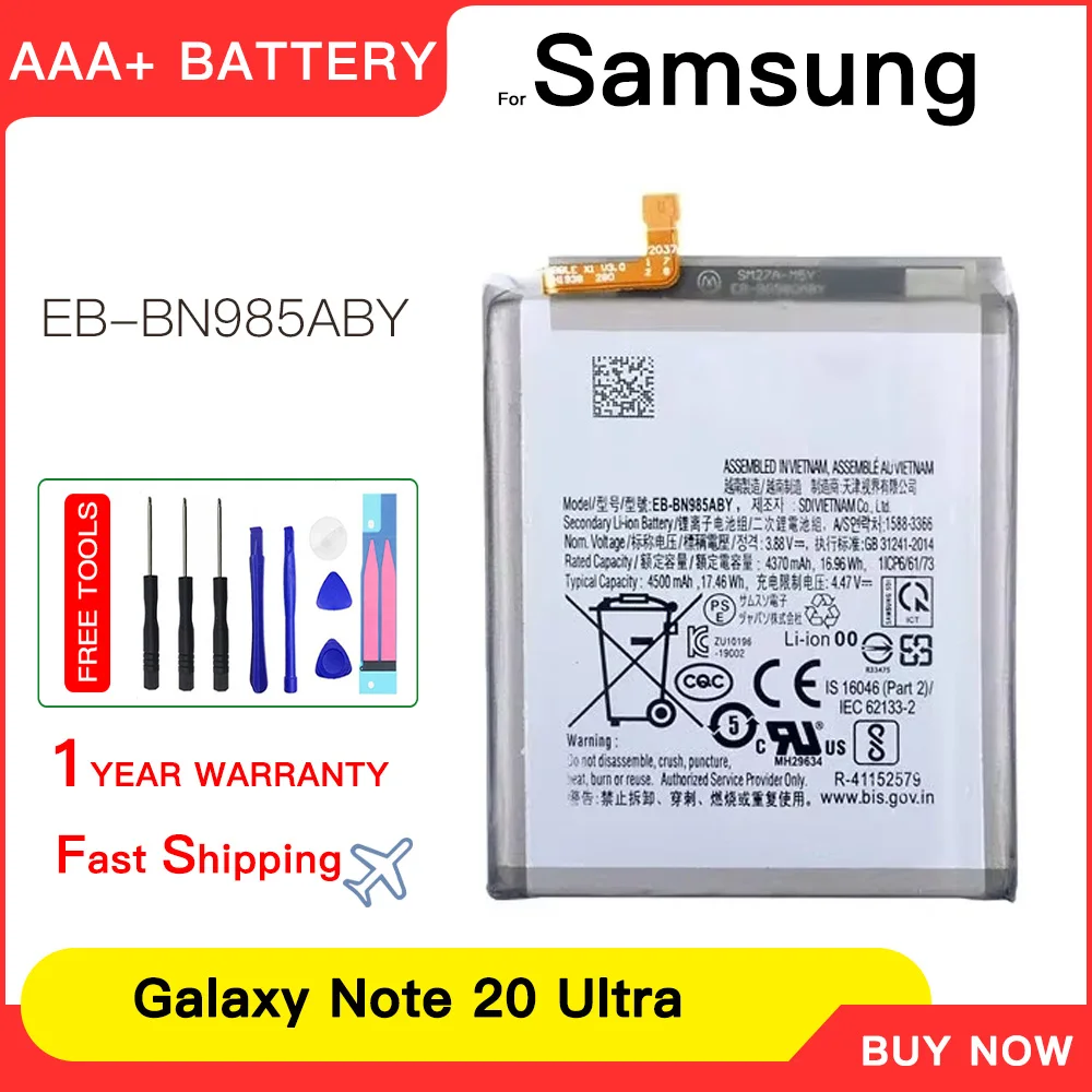 

Genuine New EB-BN985ABY 4500mAh Replacement Battery For Samsung Galaxy Note 20 Ultra Note20 Ultra Phone Batteries Batteria+Tools