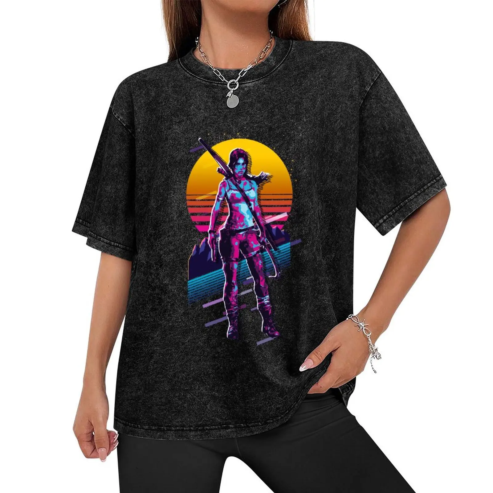 Tomb Raider - Lara Croft *80s Retro* T-Shirt Short sleeve tee tops outfits for men