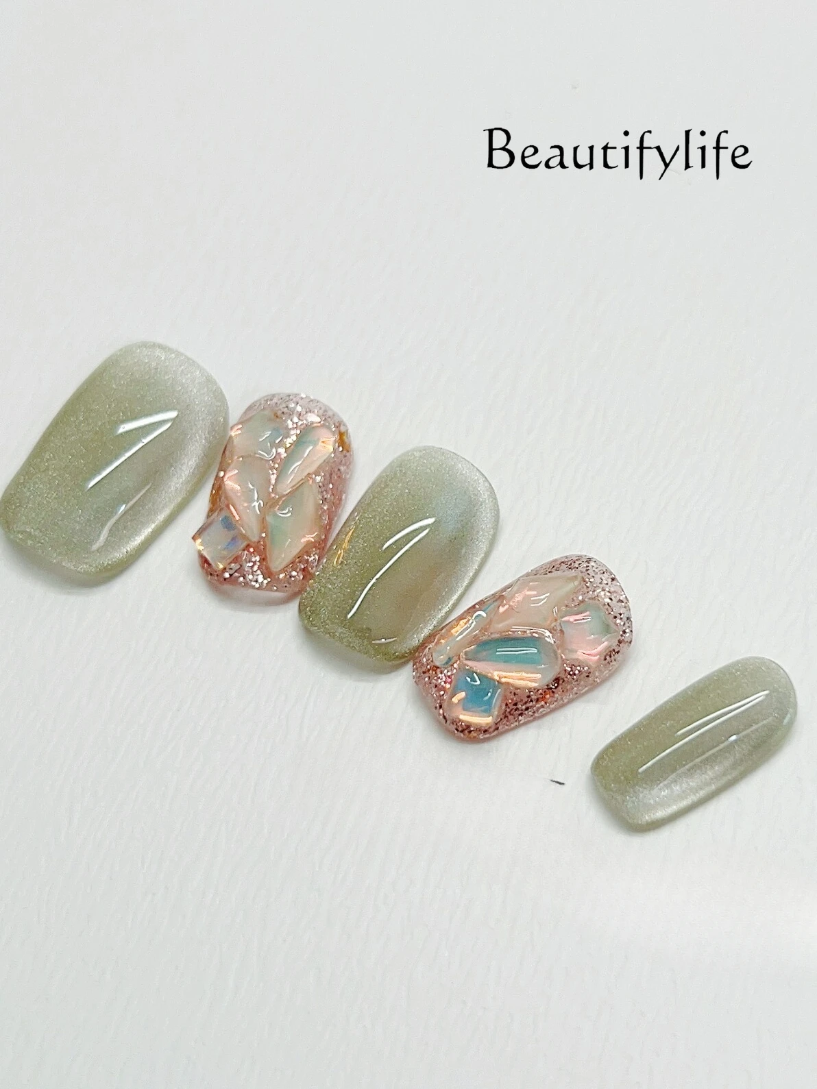 

Purely handmade armor flash diamond cat eye personalized short nail patch