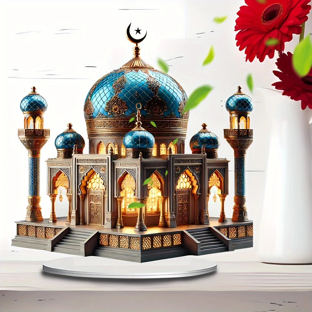 ديكور منضدية أكريليك على شكل قبة بيضاء وزرقاء نابضة بالحياة مع حامل مثالي لعرض المنزل والمكتب والحديقة هدية مثالية للعطلات