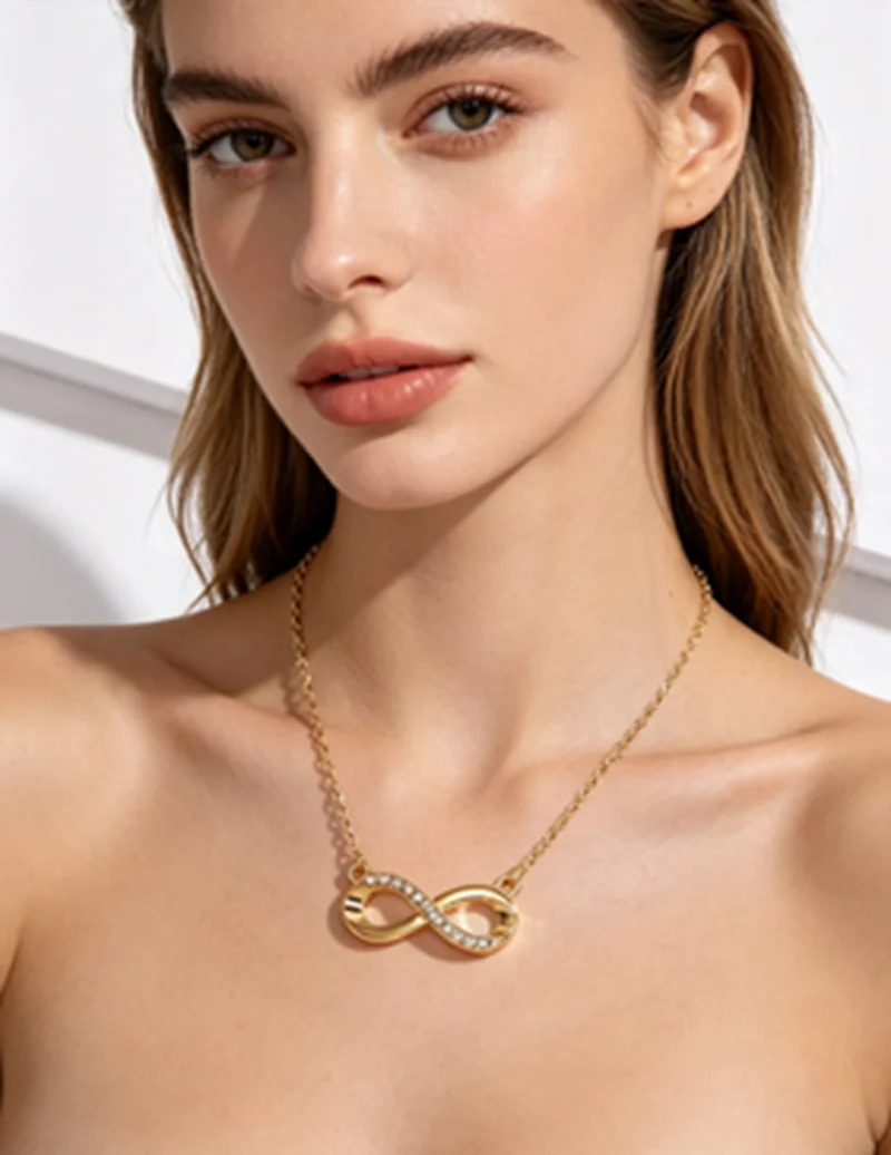 A Gold-Plated Infinity Symbol Necklace with Zircon Stones, Versatile Collarbone Necklace, Eternal Love Design, Suitable for Daily Wear, Dates, and Parties, Fashionable
