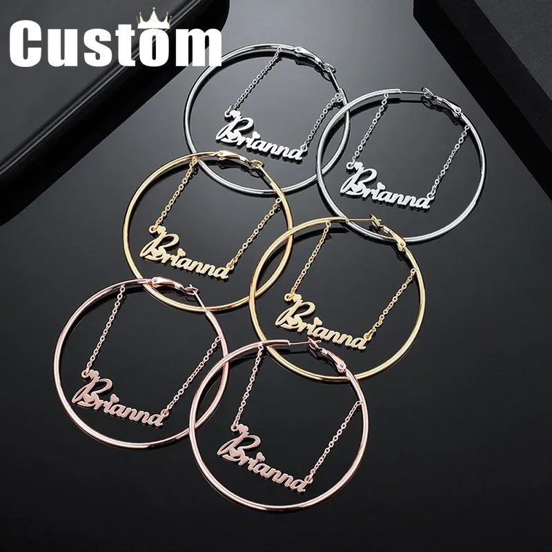 

2023 New Custom Name Earrings Hoop Drop Earring For Women Customize Initial Drop Earring Jewelry For Girls Gift