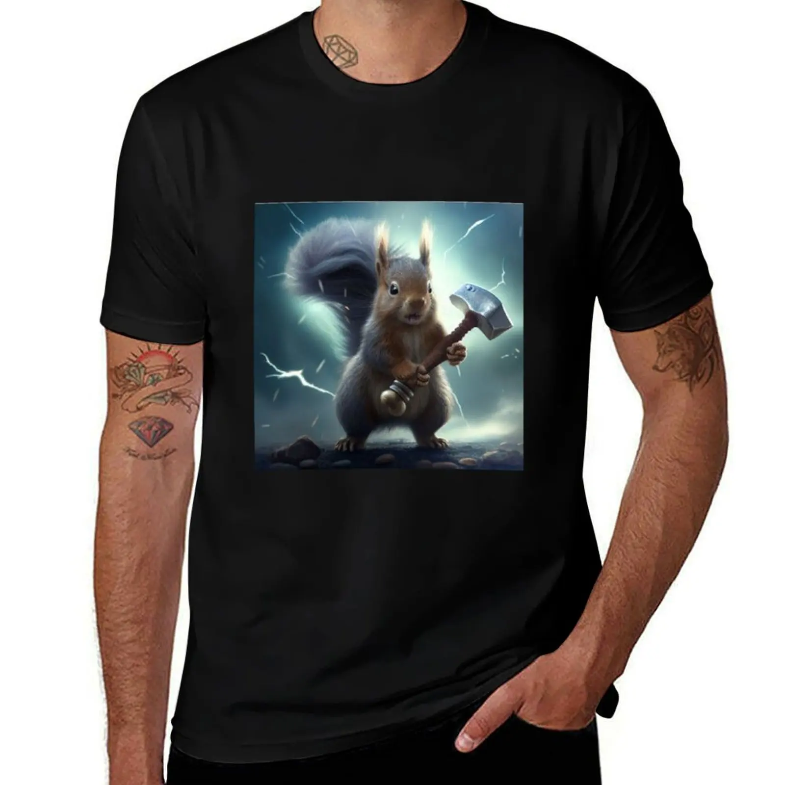 

t-shirt t for t cotton man plain designer shirts Squirrel shirt funny T-Shirt cotton man black package Thor