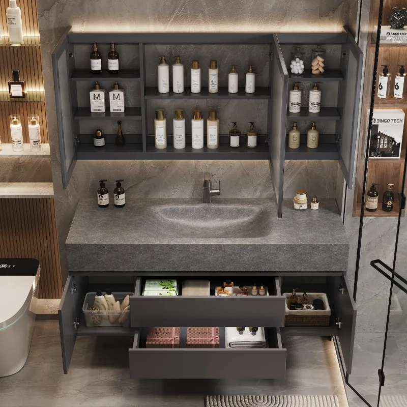 

Storage Mirror Bathroom Cabinet Organizer Toilet Display Wooden Luxury Modern Cupboard Drawers Archivadores Trendy Furniture