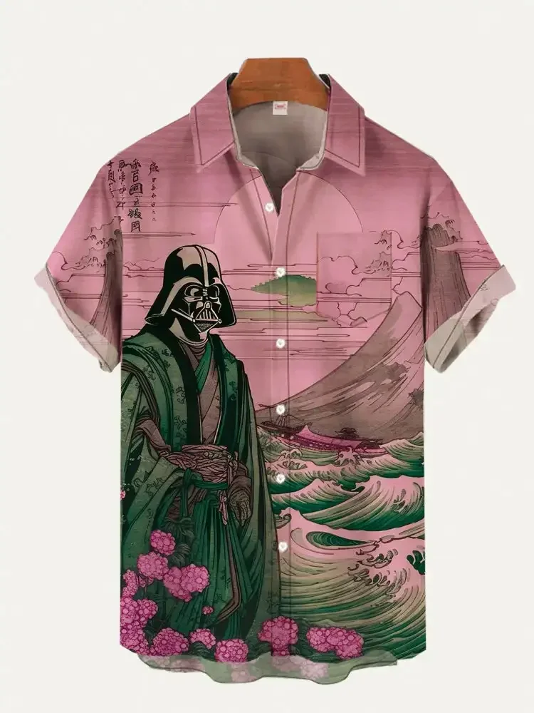 Ukiyo-e-Camiseta de manga corta para hombre, camisa holgada con estampado de pintura de paisaje samurái enmascarado retro, talla grande, S-5XL