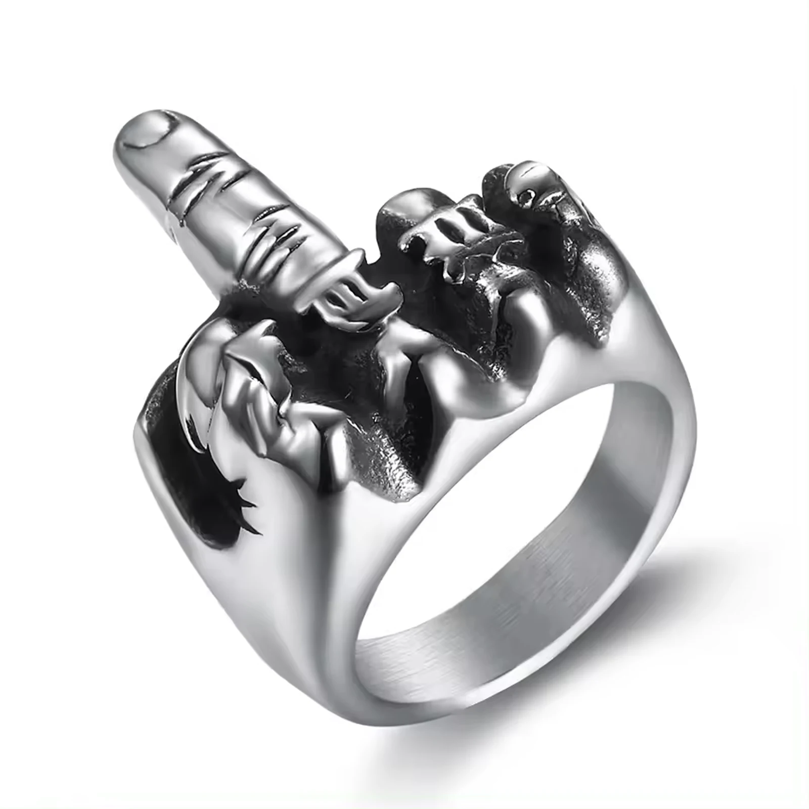 

Men's Biker Stainless Steel Middle Finger Gesture Ring Size 7-15 Fashion Jewelry Ring