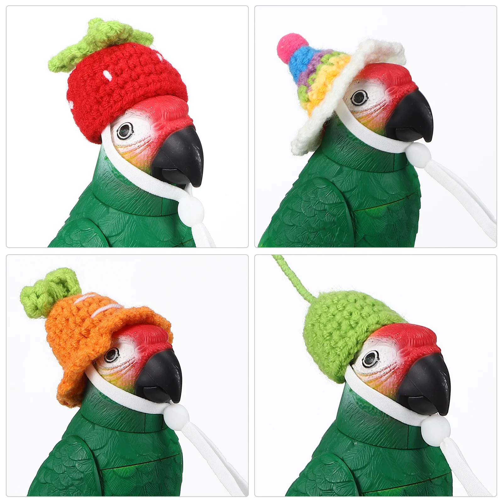 

4Pcs Knitted Small Animal Hats Cute Carrot Strawberry Flower Rainbow Pet Hats for Pets Photography Mini Hamster Hat