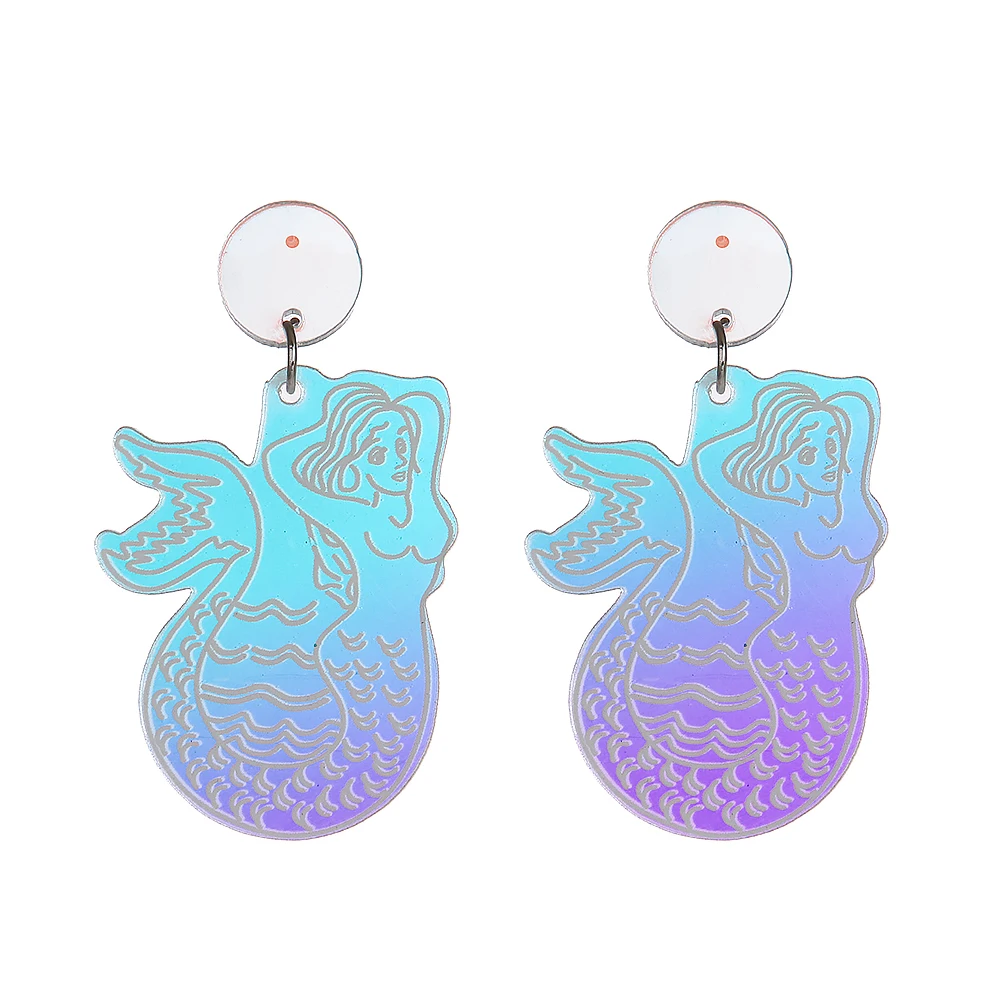 Unique Elegant Acrylic Princess Mermaid Dangle Drop Earrings for Women Lovely Sparkly Bohemian dazzling color Earrings Jewelry image 5