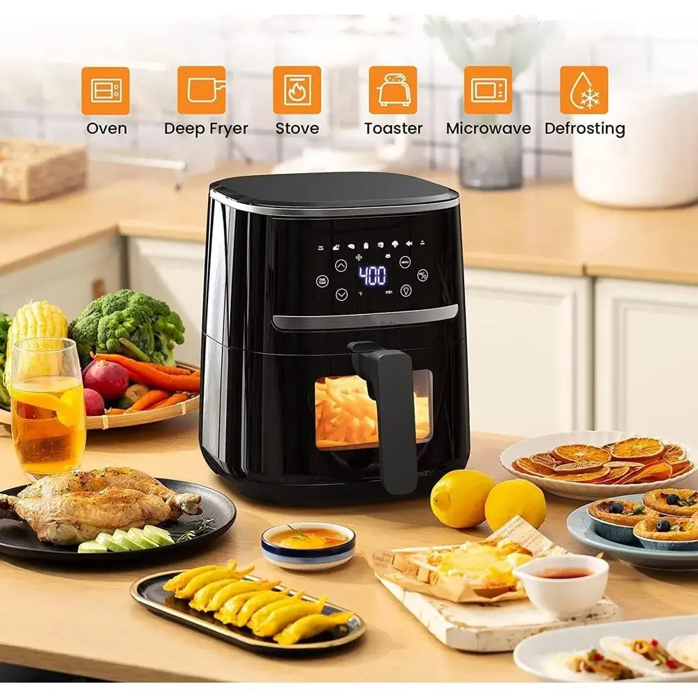 5QT Digital Air Fryer Oven with 8 Cooking Presets LCD Touch Screen Visible Cooking Window Overheat Protection Oil-Free Cooking