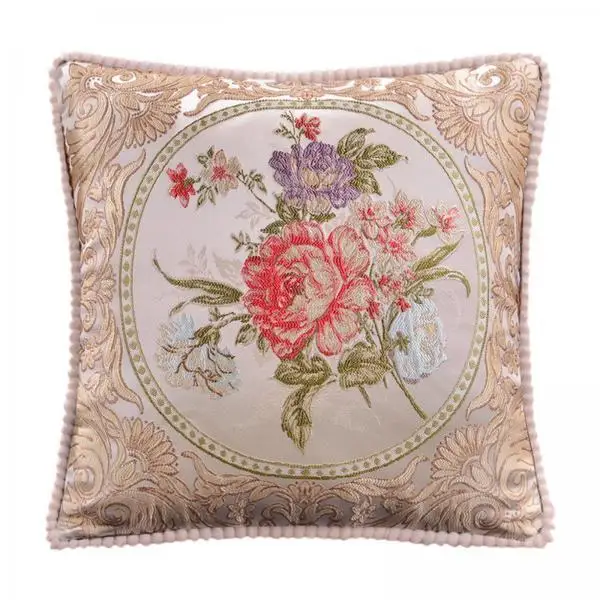Decorative Cushion Cover Elegant Jacquard Floral Embroidered Pillowcase Square for Home Sofa Bed Living Room Decoration