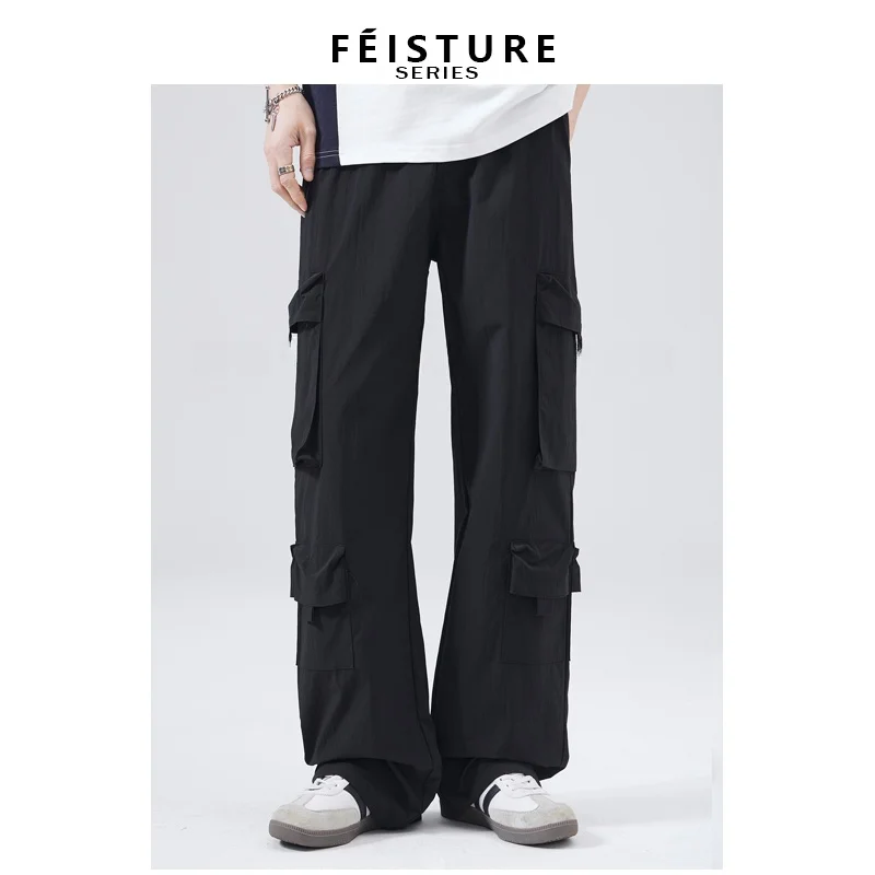 

ey American Retro Work Pants High Street Multi-ket Sports Loose Straight Leg Wide Leg Casual Long Trousers