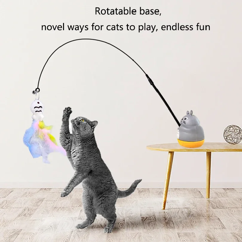 

New cat funny cat stick steel wire long pole feather cute cat toy kitten fishing rotating self-pleasure relief pet toy