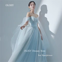 OLOEY 2024 Elegant light Blue Evening Dresses Korea Wedding Photo Shoot Soft Tulle Party Prom Gowns Corset Floor Length