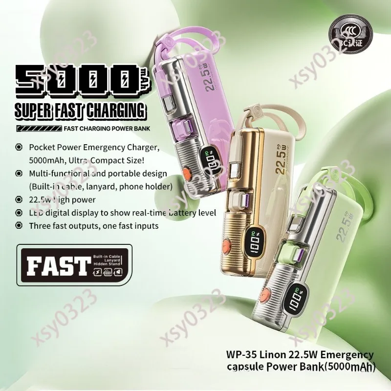 22.5W Capsule Mini Power Bank 5000mAh Portable Emergency External Charger