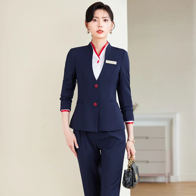 Business Women's Clothing Suit Suit Spring and Autumn New Hotel Manager Front Desk Reception Beauty Salon Workwear Stewardess Un