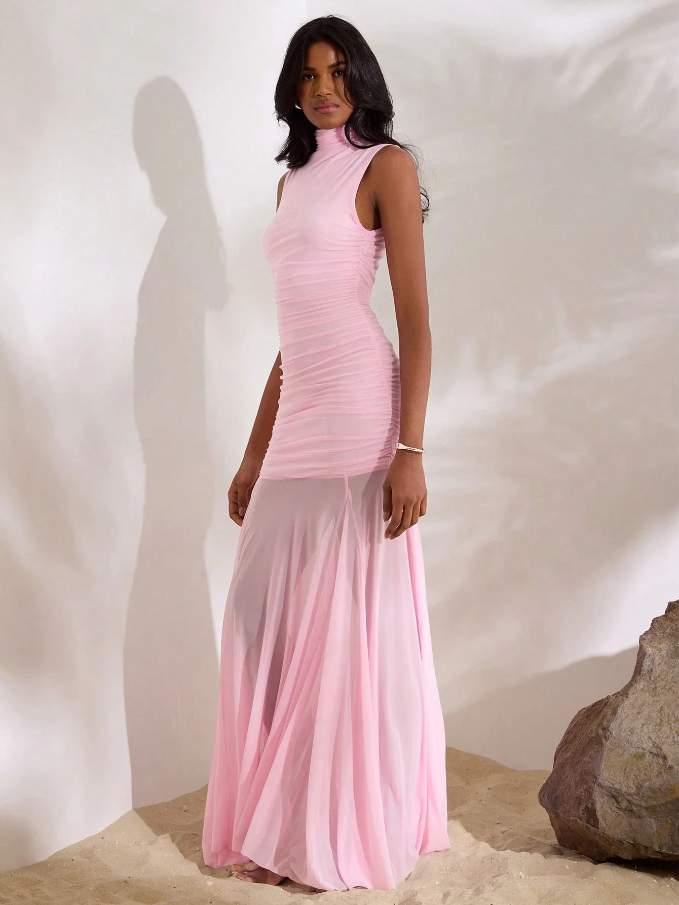 

Однотонное трикотажное платье-русалка с сетчатыми вставками для женщин, элегантное вечернее платье в богемном стиле