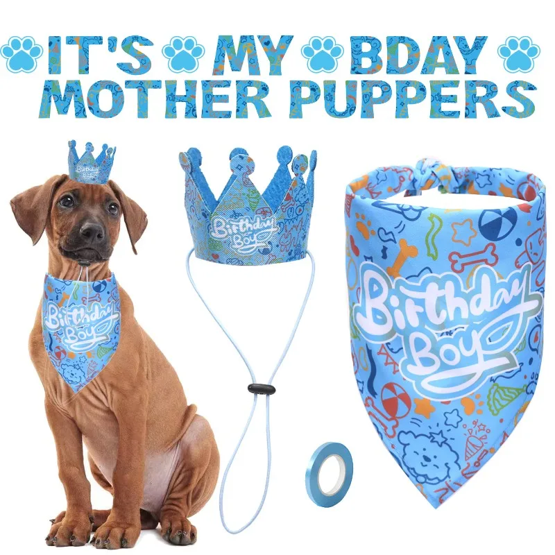 

Hot-selling New Pet Birthday Hats, Dog Birthday Party Sets, and Cat Birthday Triangular Scarves Pet Accessories