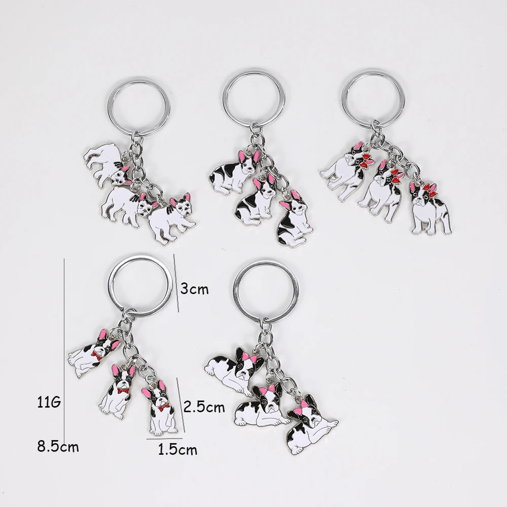 1PCS lovely French Bulldog Car Key Chains Cute Keyring Metal Pet Dog Pendant Bag Charm Men Women Keychain Key Ring Holder Gifts