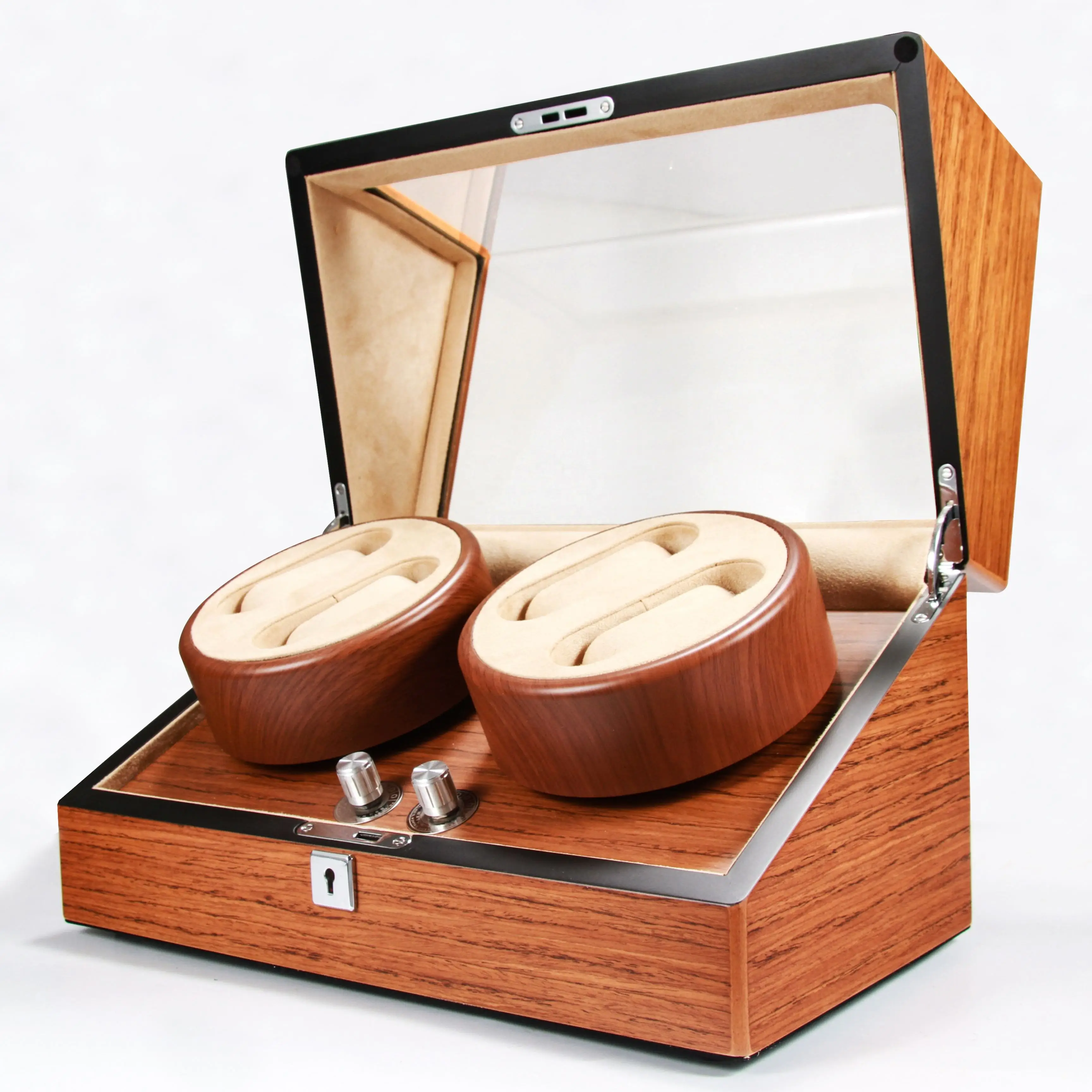 

Wholesale High Quality Piano Piantting Automatic Watch Winder Box Luxury Coffee 4+0 Slot Watch Cases