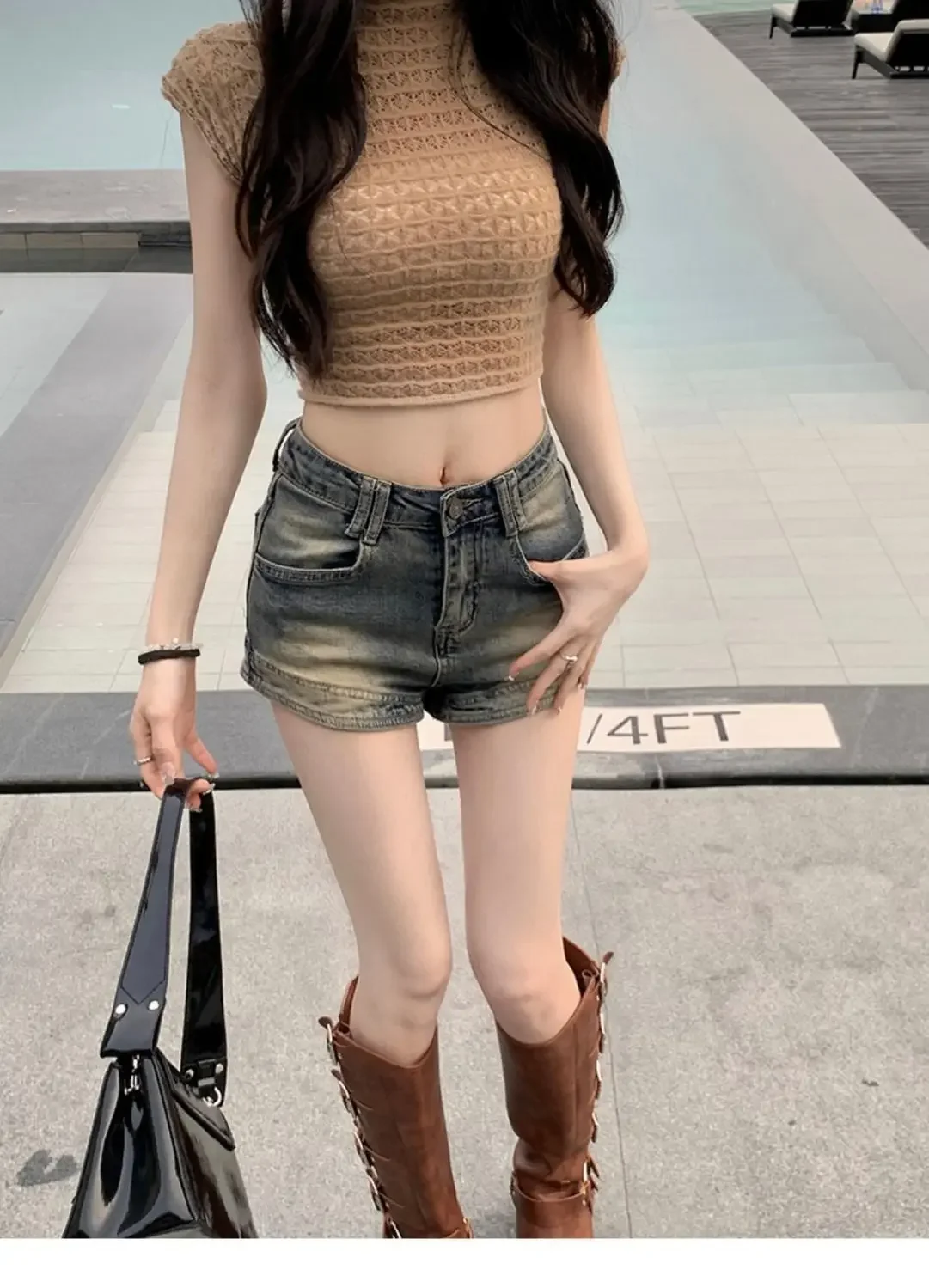 شورت قديم قابل للغسل للنساء في الصيف جينز جديد عالي الخصر متعدد الاستخدامات