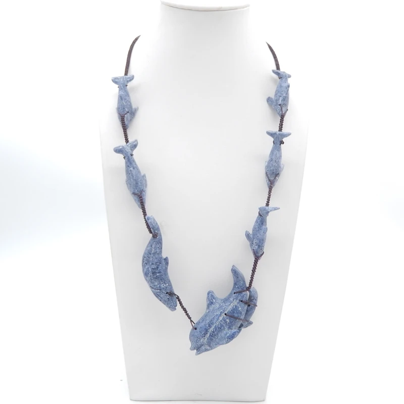 

Natural Blue JasperHandcarved Shark Necklace Ocean Style 59x22x17mm 36x15x12mm Adjustable 22-32 Inch Jewelry Accessory 67.5g