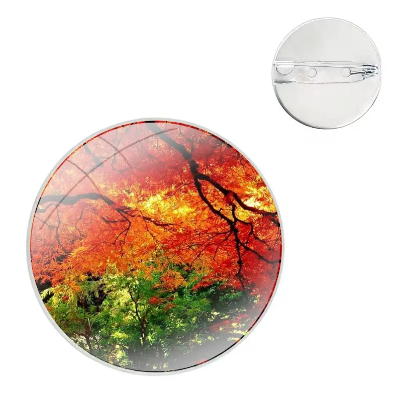 Tree Leaves Fallen Glass Dome Brooches Badge Pins For Clothes Hat Shirt Lapel Bag