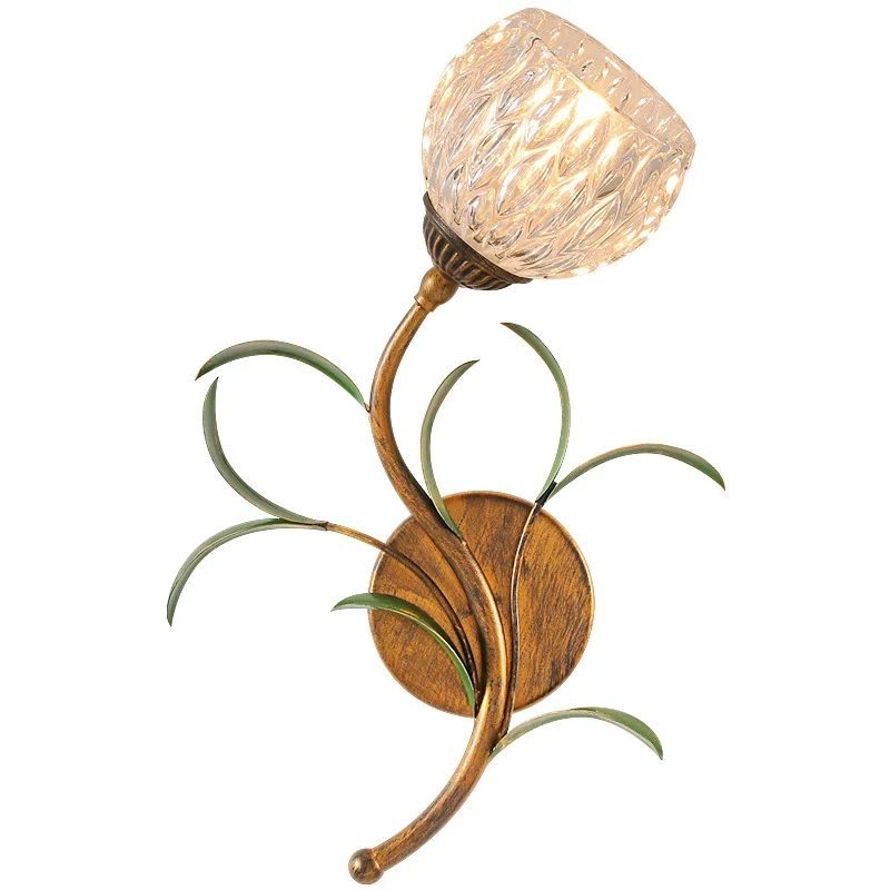 French wall lamp, pastoral vintage room flower bedroom bedside lamp