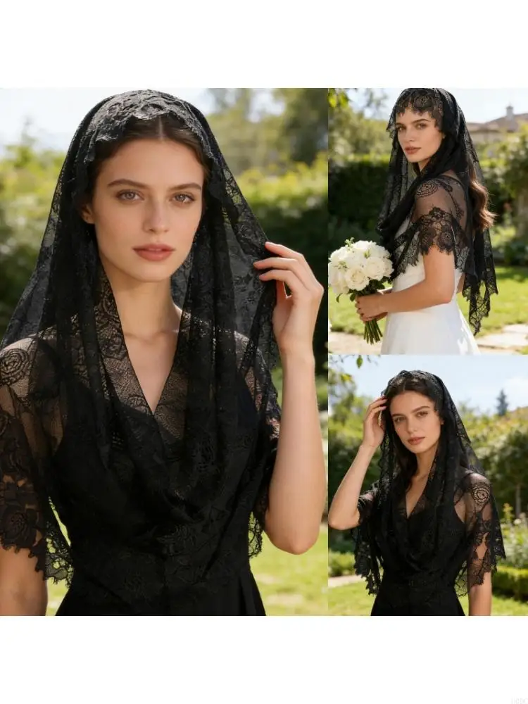 Gothic Bridal Veils Lace Brimmed Wedding Headpiece With Floral Lace For Halloween Bride Ceremony Accessories Y166