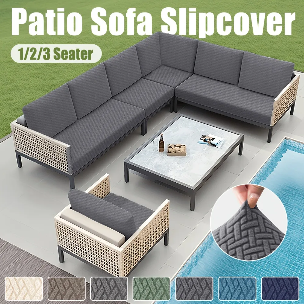 1/2/3/4seater Outdoor Sofa Cushion Cover Waterproof Jacquard Sofa Covers Solid Color Sofa Cover for Patio Living Room Home Decor