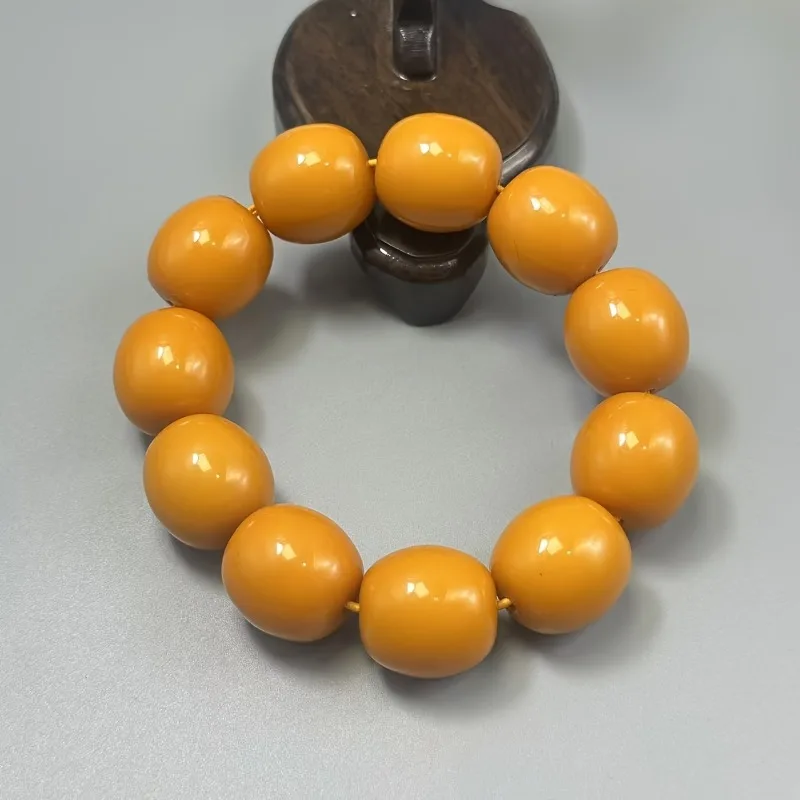 

Chicken Oil Yellow Round Beads Men's Old Beeswax Barrel Beads Bracelet Amber Bracelet Men's and Women's