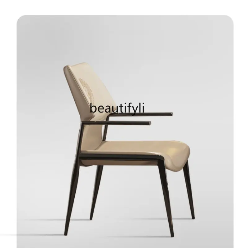 

Italian Dining Chair Home Modern Minimalist Designer Restaurant Leather Armchair Stainless Steel Nordic Dining Chair furniture