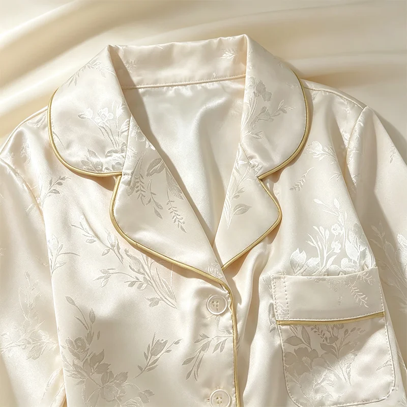 Luxury Ice Silk Two-Piece Set Women's High-End Jacquard Long-Sleeve Sleepwear Comfortable Chinese-Style Homewear Versatile