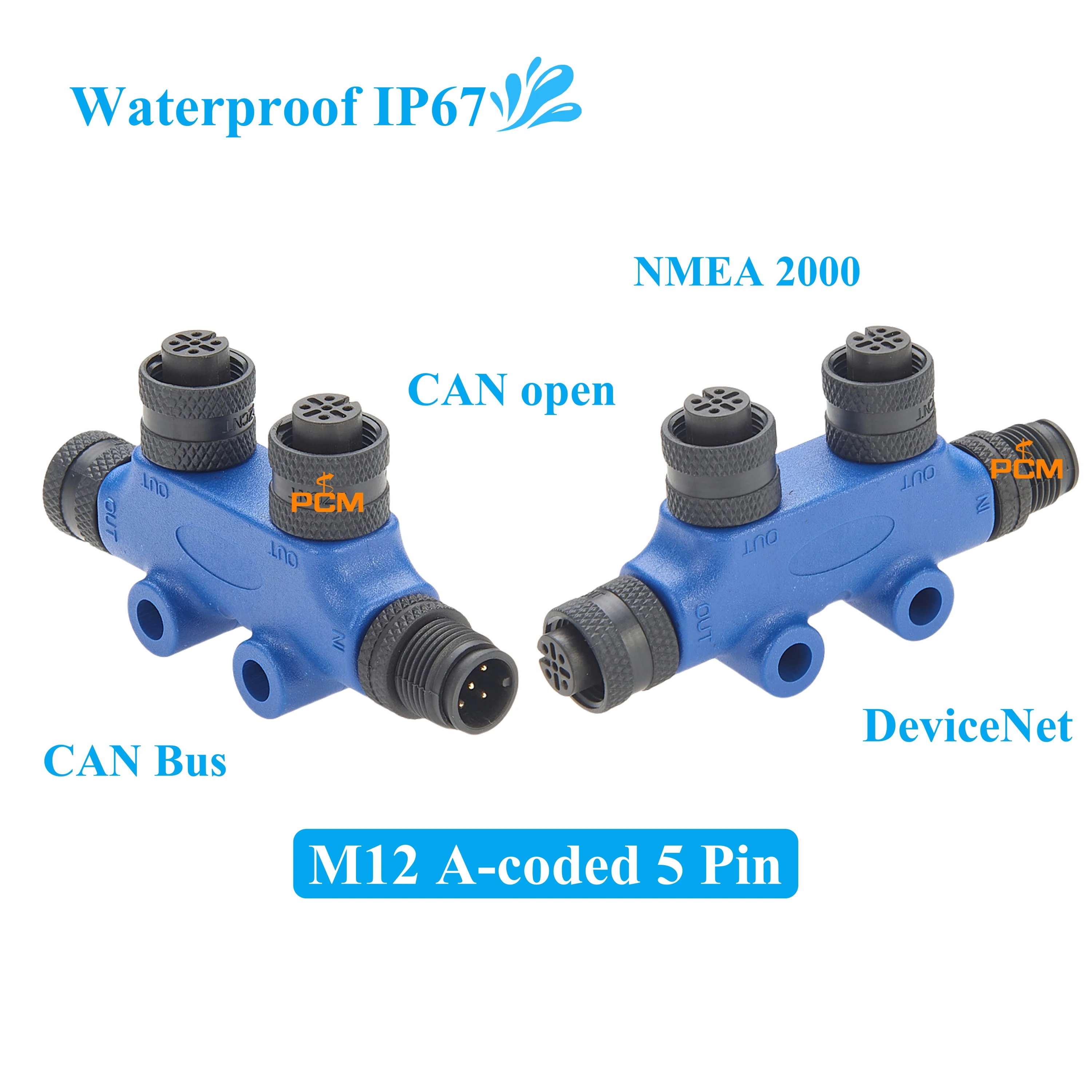 M12 A-code 5 Pin Waterproof 2 Way Joiner Network Connector for Drop Cable Ethernet PROFIBUS CANBus CANopen DeviceNet CAN Sensor